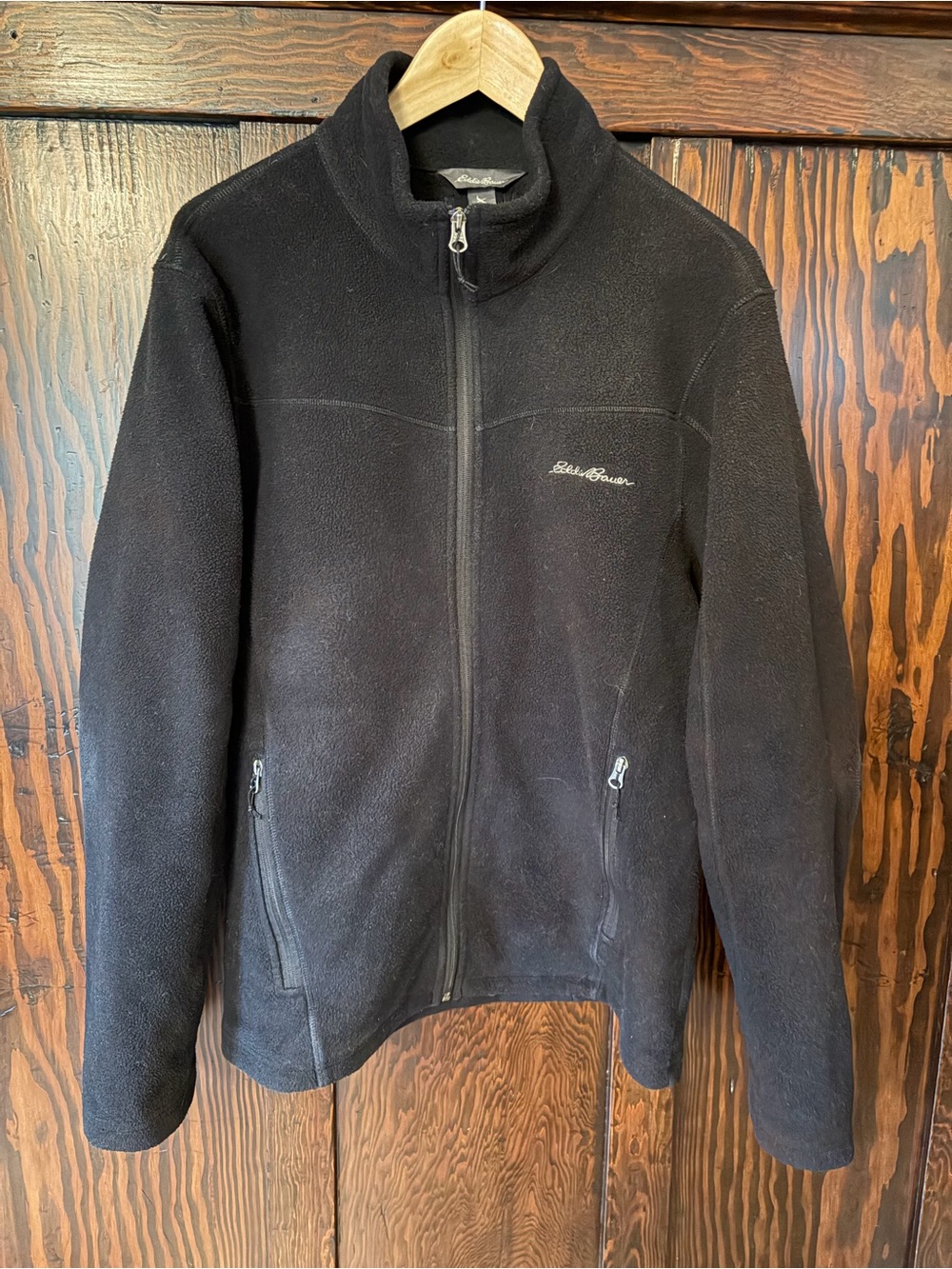 Eddie Bauer Black Lightweight Full‑Zip Fleece Jacket